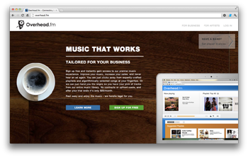 Overhead.fm's new landing page